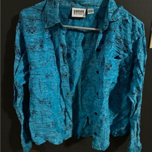 Chico's Design Silk/ Linen Button Down Asian/ Mandarin Long Sleeve Top Sz 0 S - Picture 4 of 8